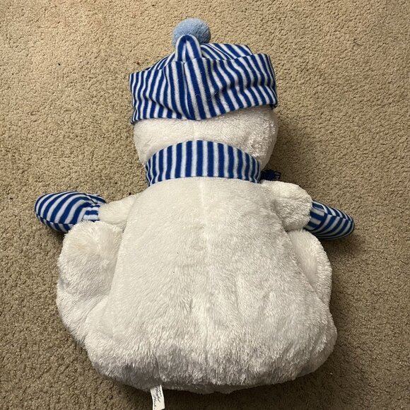 CHRISHA PLAYFUL PLUSH SNOWMAN White Blue STRIPED SCARF Mittens Hat 28" Stuffed - Picture 3 of 6
